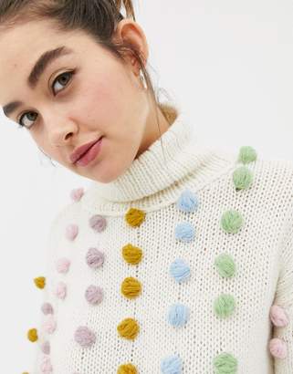 Oneon OneOn exclusive hand knitted multicoloured pom pom jumper