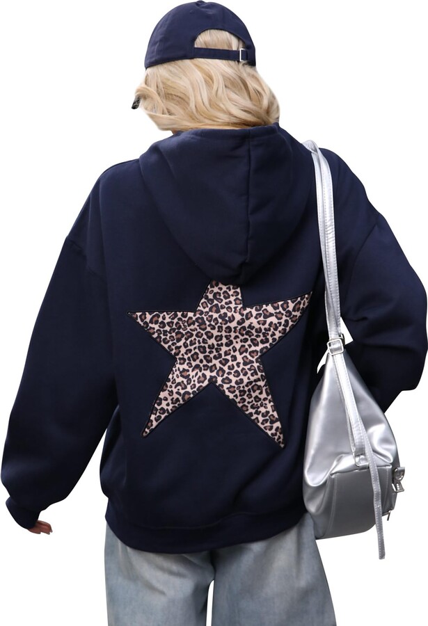 Soamat Womens Leopard Star Hoodies Oversized Cheetah Print Hooded