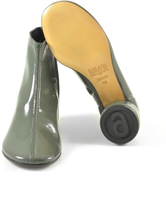 MM6 MAISON MARGIELA Dark Green Shiny Leather Mid-heel Booties