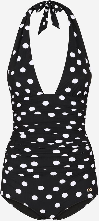 Dolce & Gabbana Black Polka Dot Print Beachwear Swimwear - Swim