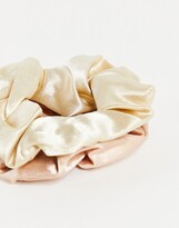 Thumbnail for your product : South Beach Southbeach two pack satin hair scrunchie in cream and beige
