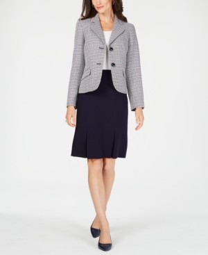 Le Suit Two-Button Tweed & Solid Skirt Suit