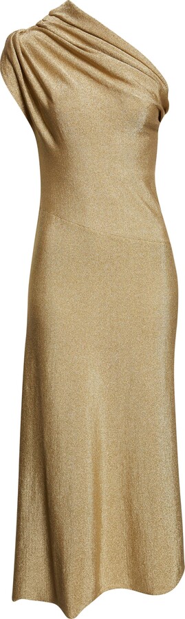 KHAITE Coast Metallic Knit One-Shoulder Dress