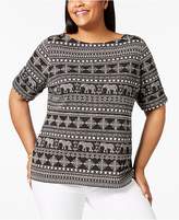 Thumbnail for your product : Karen Scott Plus Size Cotton Printed Elbow-Sleeve Top, Created for Macy's