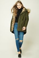 Thumbnail for your product : Forever 21 Longline Leopard Parka Jacket