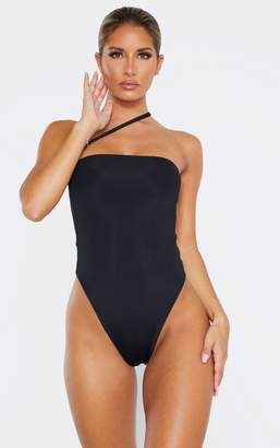PrettyLittleThing Black Asymmetric Strap Swimsuit