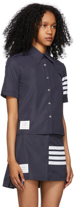 Thom Browne Navy Flyweight Tech 4-Bar Short Sleeve Shirt