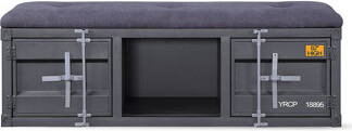 Gray Metal + Fabric Bench