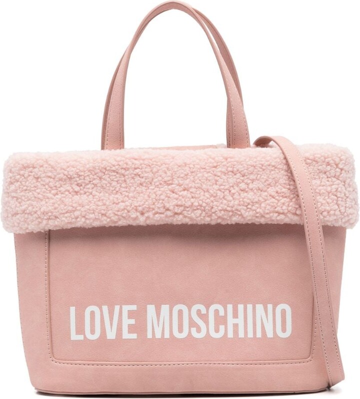 Love Moschino Logo-Print Shearling-Trim Tote Bag - ShopStyle