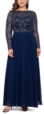 xscape plus size embellished illusion gown