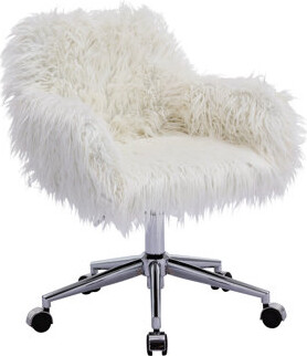 Everly Quinn Modern Faux Fur Home Office Chair Fluffy Chair For  Makeup Vanity Chair