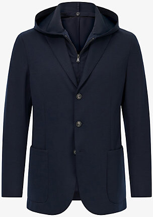 Boggi Milano Mens Navy Blue Removable-Hood Single-Breasted Stretch Wool-Blend Jacket 38