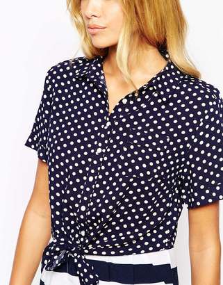Fashion Union Crop Shirt With Tie Waist In Polka Dot