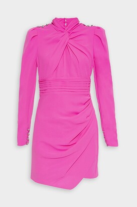 Self-Portrait Pink Stretch Crepe Twisted Collar Mini Dress