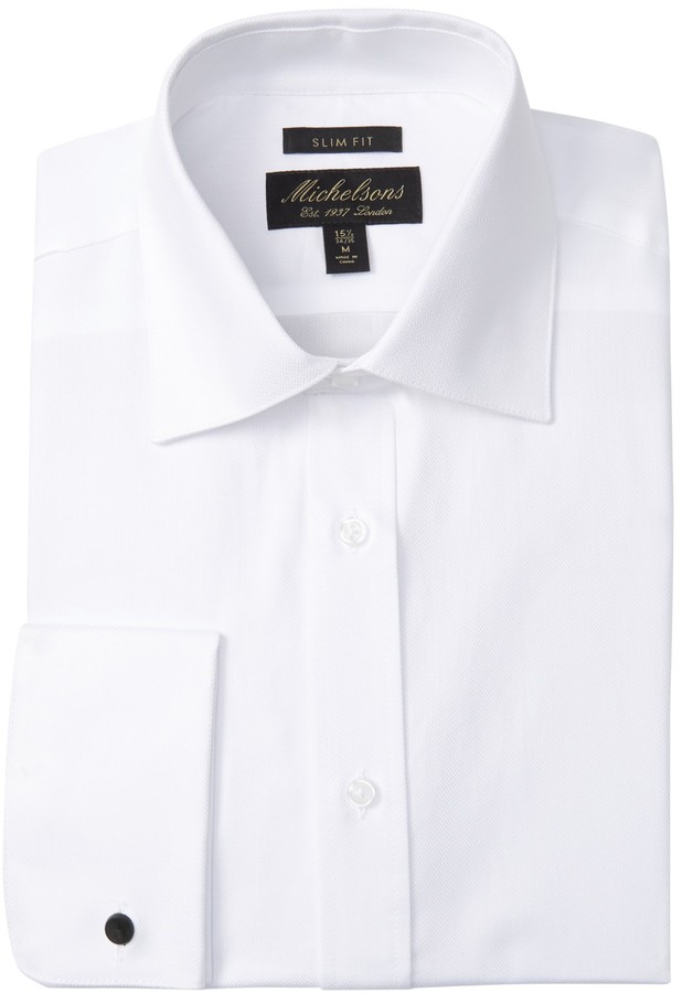 mens white textured dress shirt