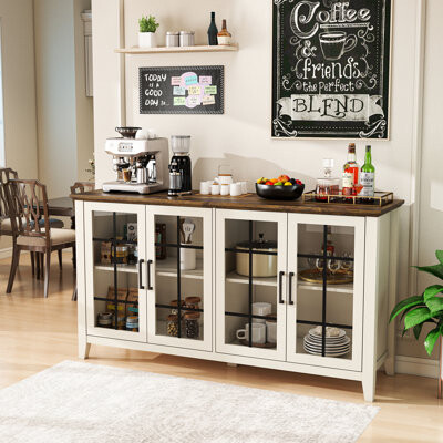 Ebern Designs 63'' Sideboard Buffet Storage Cabinet With 4 Glass Doors