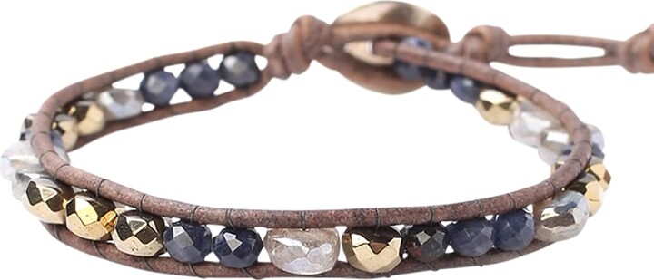Blue Stone Single Wrap Bracelet on Brown Leather Chan Luu Freshwater Cultured Pearl 