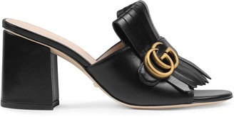 Gucci Leather mid-heel slide with Double G