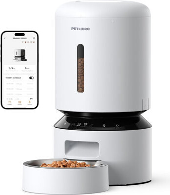 PETLIBRO Granary WIFI 2.4g & 5G Automatic Cat & Dog Feeder + 3 Pet Food Desiccant Bags, White, 5-L