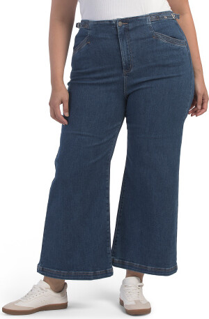 TJMAXX Plus High Rise Cropped Jeans With Adjustable Waistband For Women, Spandex/Cotton/Polyester