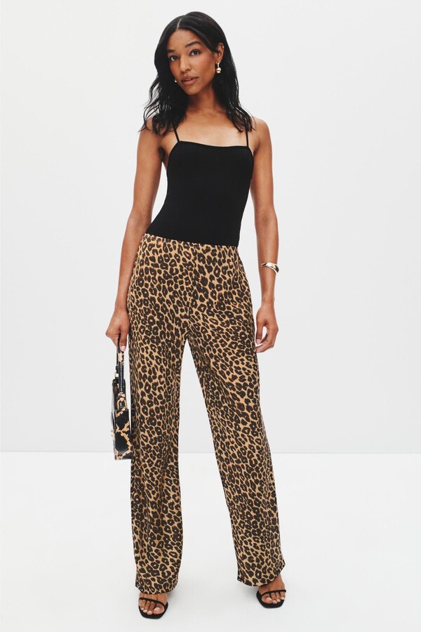 Reformation Gale Satin Mid Rise Bias Pant Brown-black-print