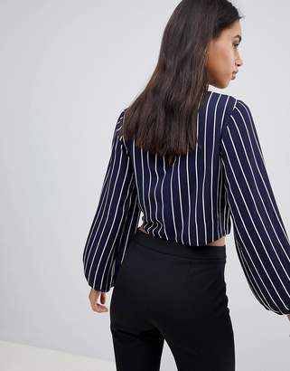 ASOS Design Woven Top With Knot Front In Stripe