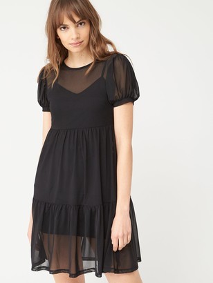 Very Mesh Tiered Mini Dress - Black
