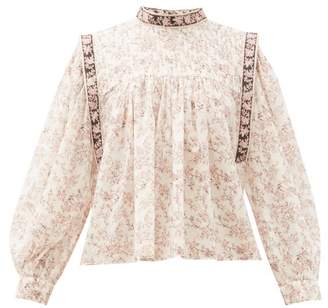 Etoile Isabel Marant Vega Floral-print Cotton Blouse - Womens - Ivory Multi