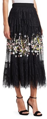 Amen Embroidered Floral Lace Midi Skirt