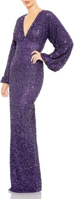 Mac Duggal Sequin Long Sleeve Tulle Gown