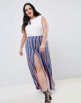 Thumbnail for your product : ASOS Curve DESIGN Curve wide leg pants with split front in geo-tribal stripe print