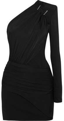 Thierry Mugler One-shoulder Embellished Stretch-jersey Mini Dress - Black