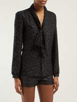 Thumbnail for your product : Saint Laurent Fil Coupe Pussy Bow Silk Blend Blouse - Womens - Black Gold