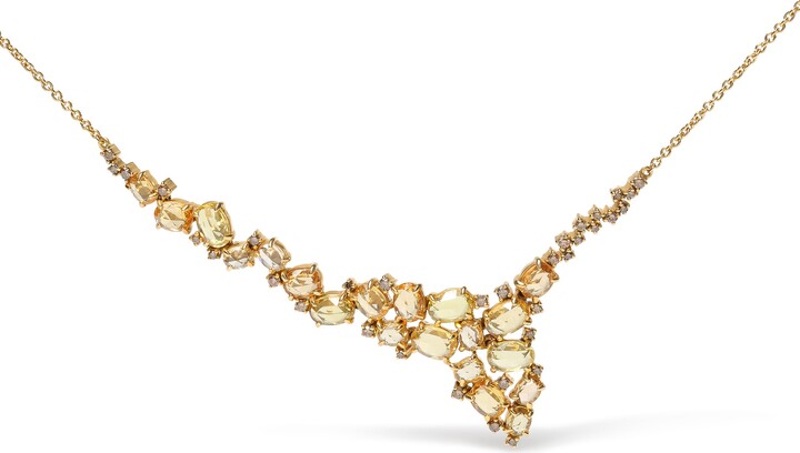 Haus of Brilliance 18K Yellow Gold 1/2 Cttw Brown Diamond and Multi-Size Oval Yellow Sapphire Cluster Cascade Station Necklace