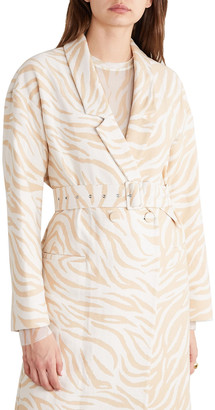 Sally LaPointe Belted Double-breasted Cotton-blend Zebra-jacquard Coat