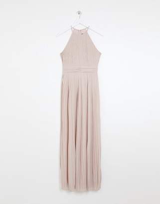 TFNC bridesmaid exclusive high neck pleated maxi dress in taupe