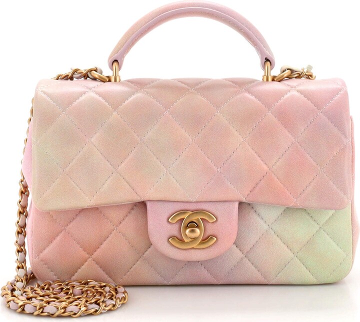 CHANEL Metallic Lambskin Quilted Ombre Mini Rectangular Flap Pink 735974