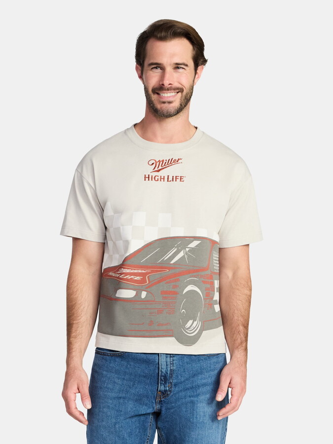 Miller Lite Miller Racing Men's and Big Men's Cropped Fit Graphic Tee, Sizes XS-3XL