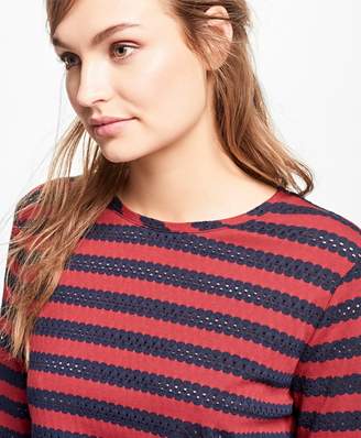 Brooks Brothers Striped Jacquard Eyelet Top