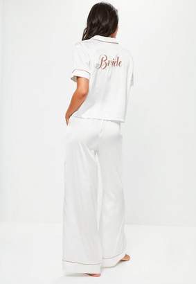 Missguided Satin Bride Piped Pyjama Set