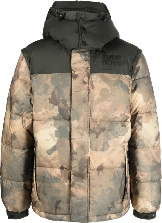 Armani Exchange Camouflage-Print Hooded Puffer Jacket - ShopStyle