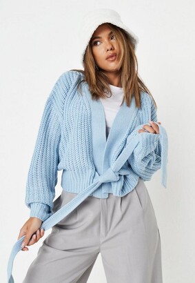 Missguided Blue Belted Knit Cardigan - ShopStyle