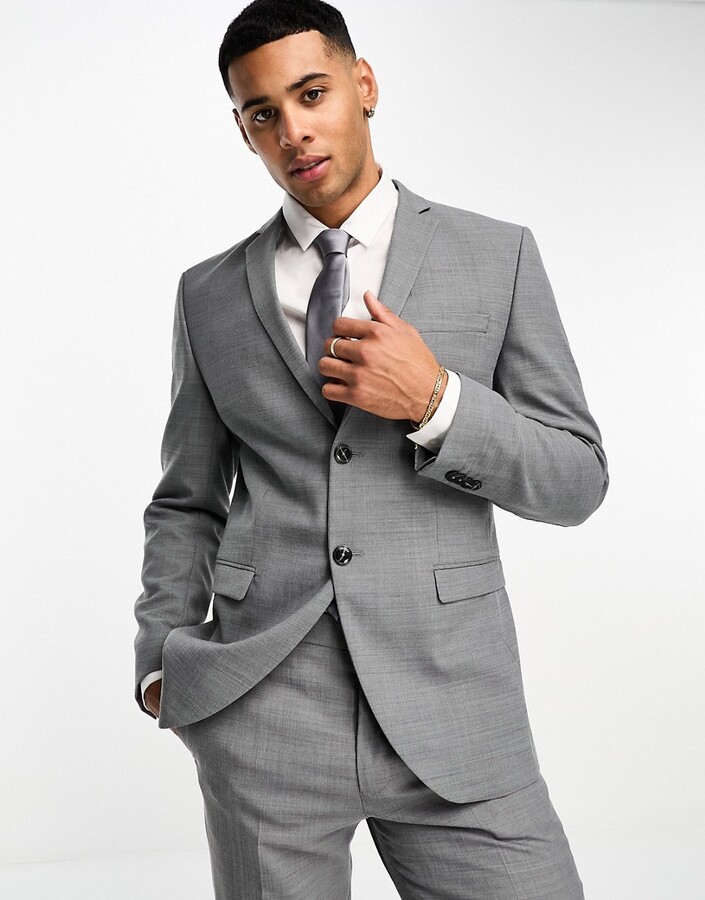 Jack and Jones super slim fit stretch wool mix suit jacket in gray -  ShopStyle