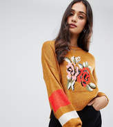 Thumbnail for your product : Miss Selfridge jumper with floral motif in ochre