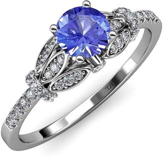 TriJewels Tanzanite and Diamond (SI2-I1, ) Engagement Ring 1.20 ct tw in 14K White Gold.size 5.5