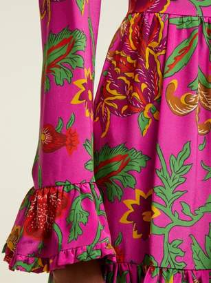 La DoubleJ Visconti Dragon Flower Print Silk Mini Dress - Womens - Pink Print