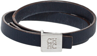 Carolina Herrera Blue Leather Let it Glow Double Loop Bracelet - ShopStyle