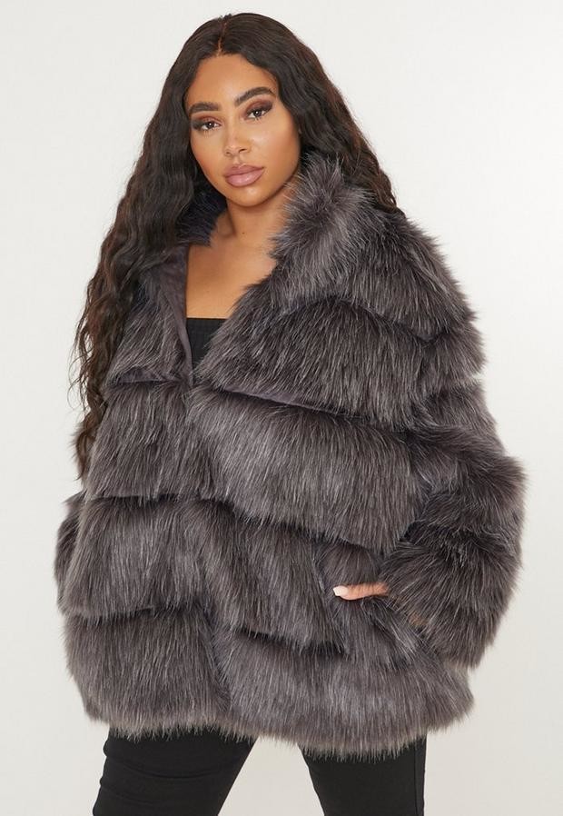 Missguided Plus Size Gray Faux Fur Pelted Coat - ShopStyle