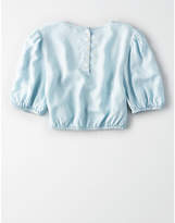 Thumbnail for your product : American Eagle AE PUFF SLEEVE CROPPED DENIM TENCEL T-SHIRT