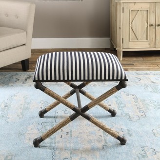 The Well Appointed House Small Striped Nautical Bench with Rope Accents